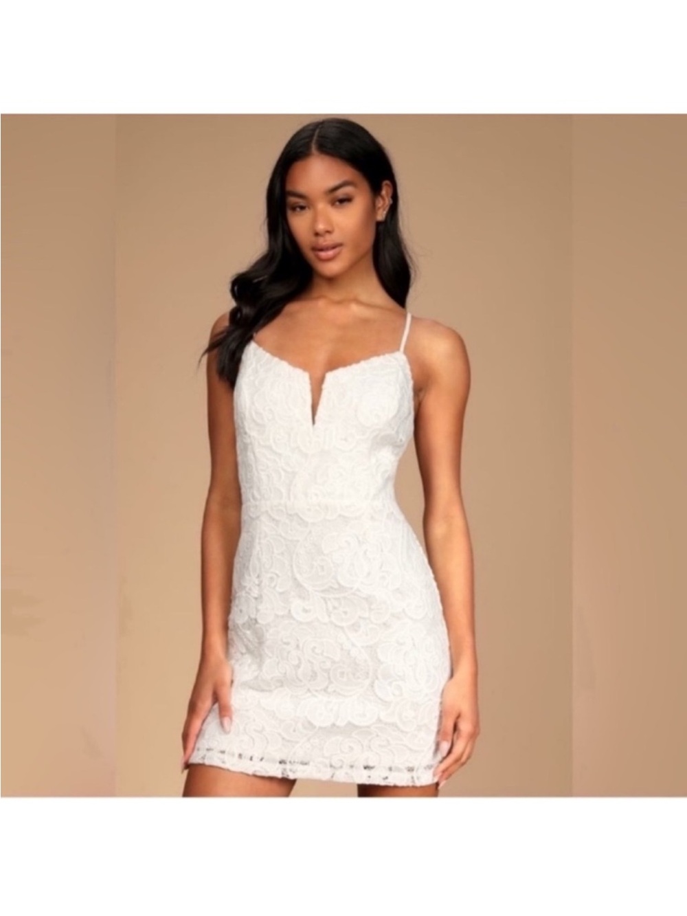 NWT Lulu’s Feeling Darling White Lace Mini Dress Sz XS Spaghetti Strap